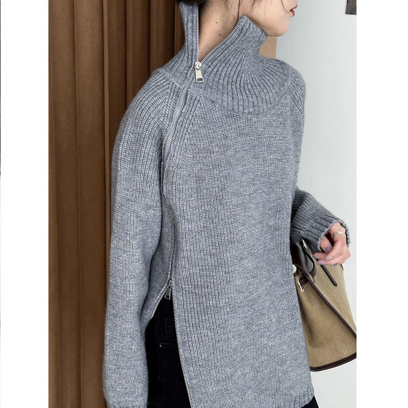 FEYLINA  | Pull Col Roulé Zippé Ample en Maille