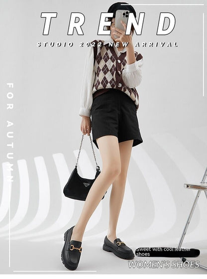 FEYLINA | Chaussures Plateformes Rétro à Bout Rond & Boutons Dorés