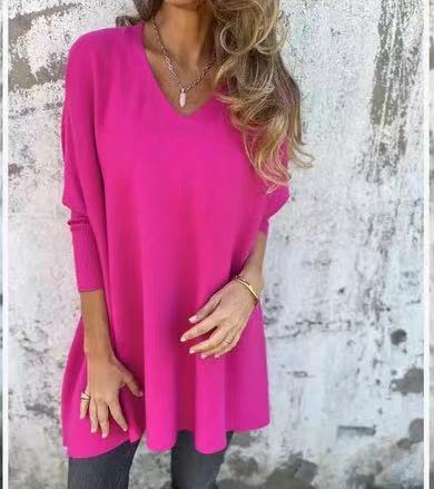 FEYLINA | Chemise Longue Tricotée à Col V & Manches Longues