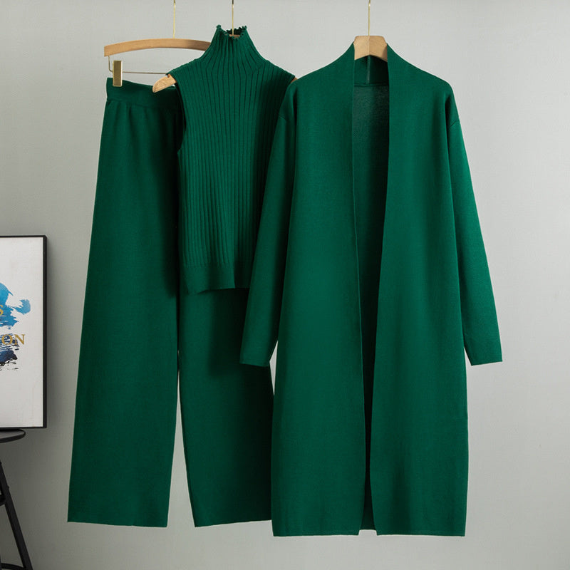 FEYLINA  | Ensemble Tricot 3 Pièces Gilet, Cardigan Long & Pantalon Wide-Leg