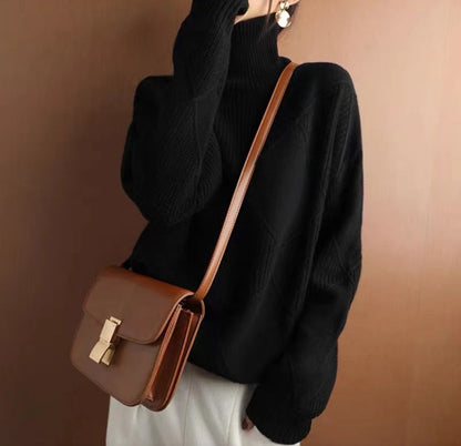 FEYLINA  | Pull Col Roulé à Motif Losange Texturé