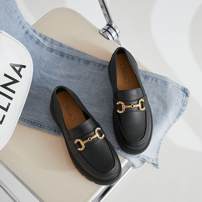 FEYLINA | Chaussures Plateformes Rétro à Bout Rond & Boutons Dorés