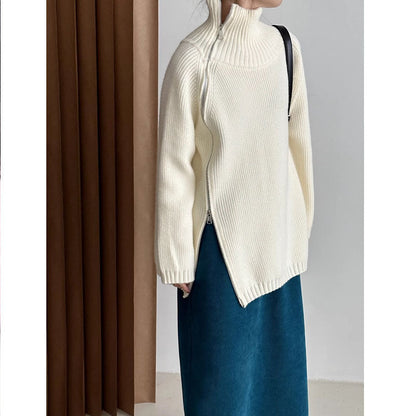 FEYLINA  | Pull Col Roulé Zippé Ample en Maille