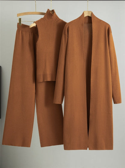 FEYLINA  | Ensemble Tricot 3 Pièces Gilet, Cardigan Long & Pantalon Wide-Leg