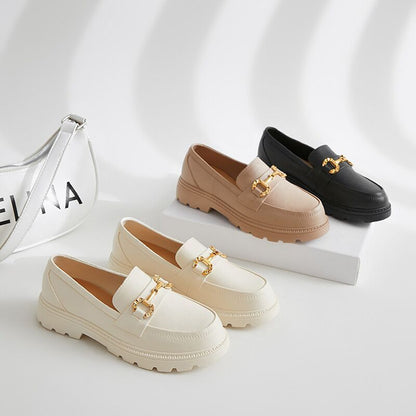 FEYLINA | Chaussures Plateformes Rétro à Bout Rond & Boutons Dorés