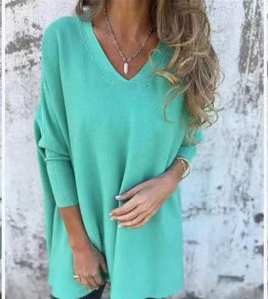 FEYLINA | Chemise Longue Tricotée à Col V & Manches Longues